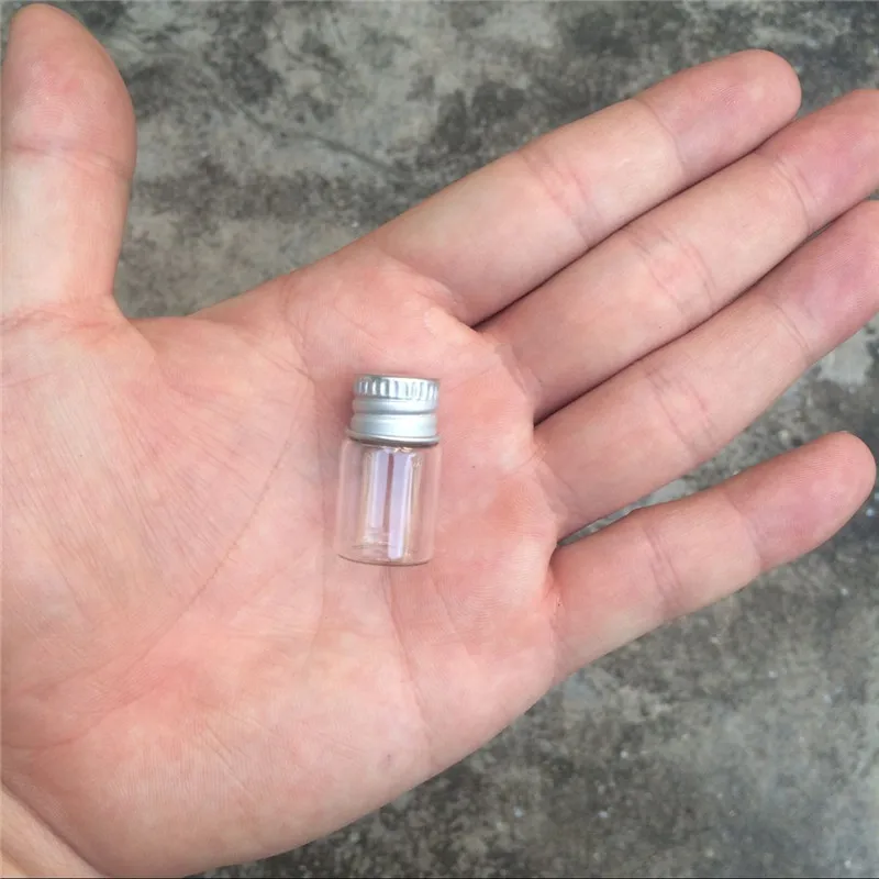 2ml Mini Glass Bottles Crafts Cute Bottles Aluminum Cover Empty Wishing Gift Bottles Jars Decorate 100pcs 3