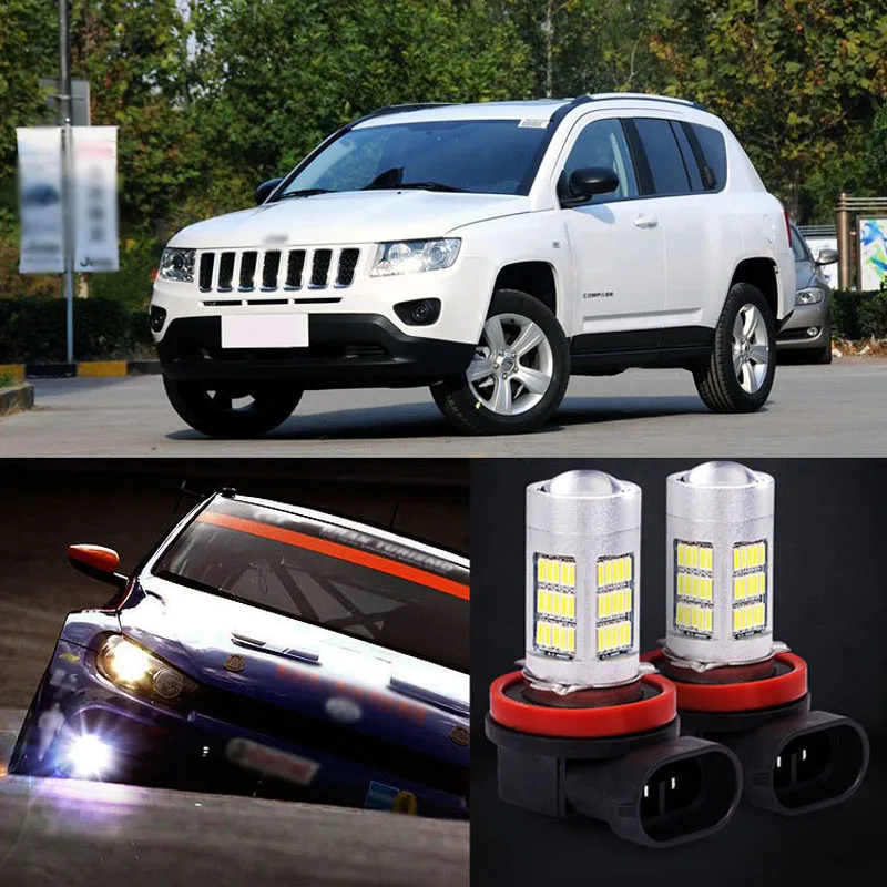 2pcs 72 SMD H11 Type Light Bulbs LED Fog Lamp For Jeep Compass 2007