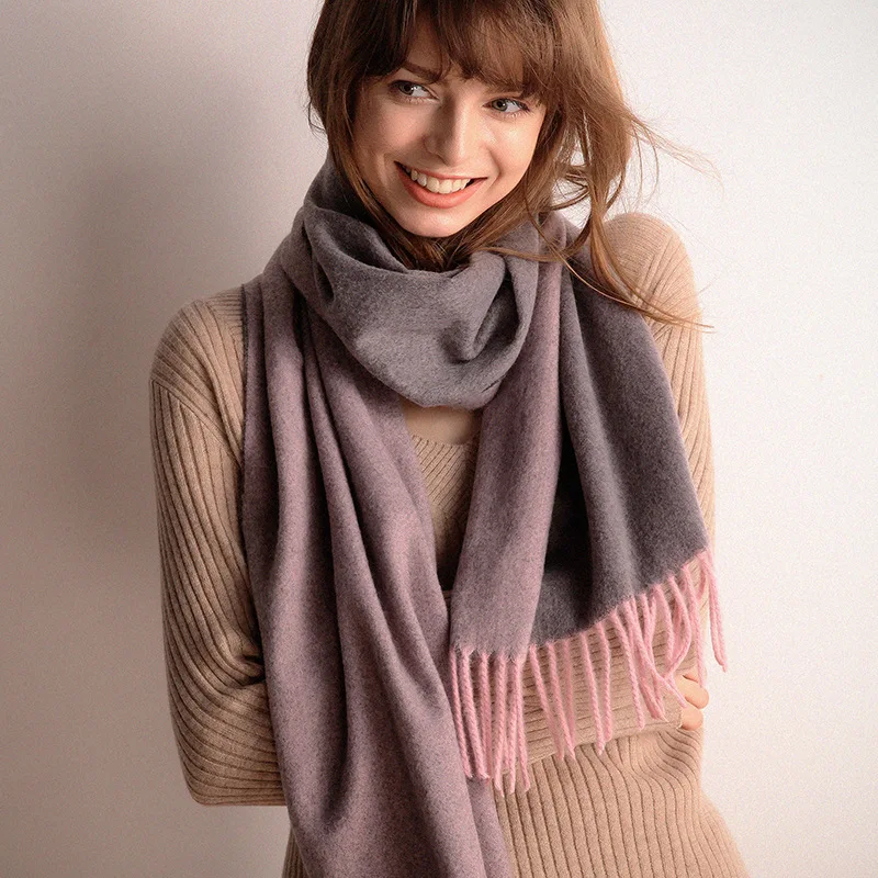 

45% Off Double-sided Wool Scarf Soft Warmc Women Solid Color Cashmere Scarves with Tassel Lady Winter Thick Scarf Female Shawl