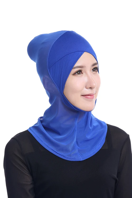 Смешанные Оптовые Для женщин под шарф шляпа Кепки кость Бонне ниндзя сетка крест Исламской Шея крышка мусульманин хиджаб 20 цвета - Цвет: Синий
