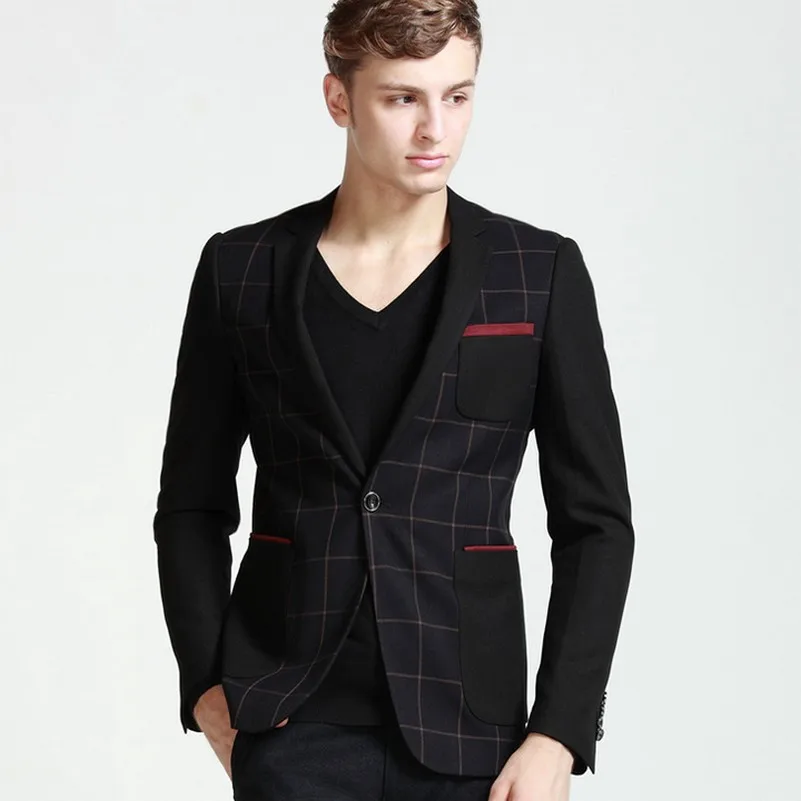 

Notch Lapel Checked Mens Business Fashion Blazer Slim Fit Plus Size Jaqueta Masculina All Occasion Maillot Homme