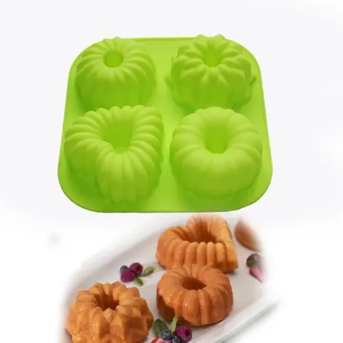 

4 Cavity Mini Bundt Cake Pudding Jello Moulds Pan Cupcake Bakeware Silicone Cake Baking Molds