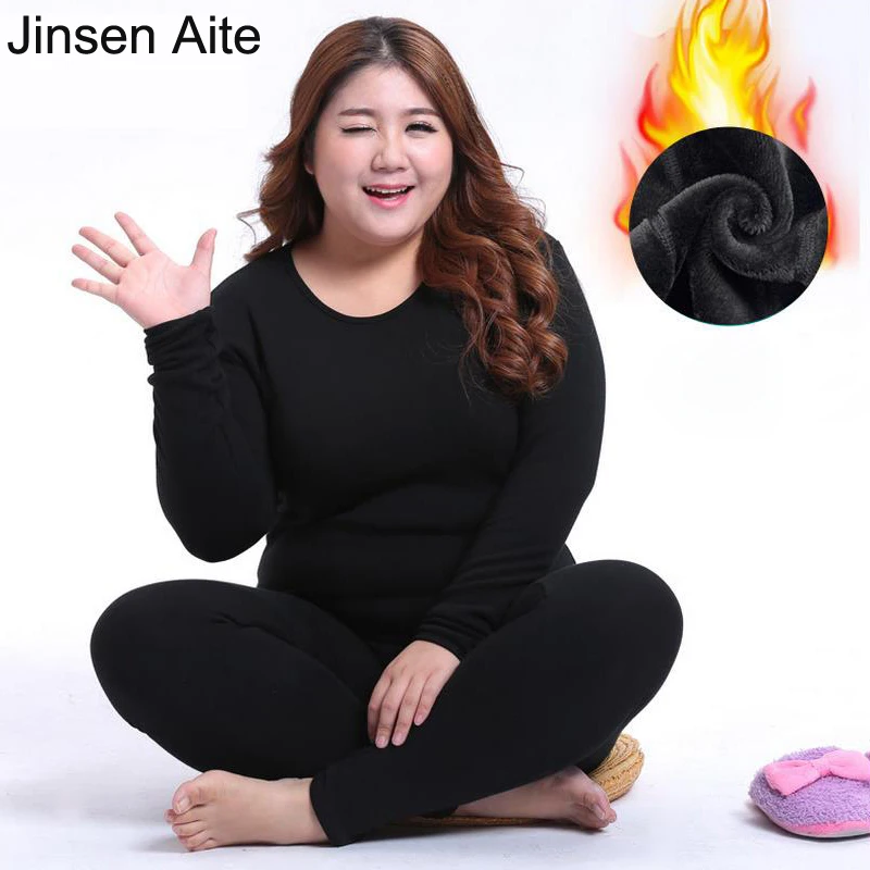 

Jinsen Aite New Winter Women's Fleece Thick Warm Cotton Thermal Underwear Sets Large Size Slim Long Johns Plus Size XL-6XL JS69