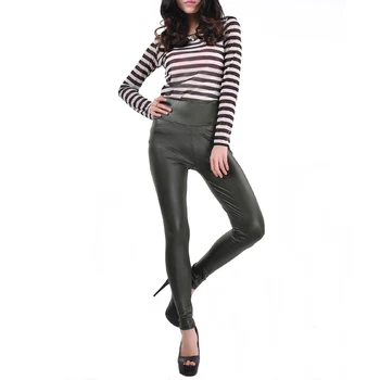 

Fashion 7Colors Skinny Faux Leather High Waist One Size Elastic Ankle Length Female Leggings women's Sexy Skinnny Faux Leather