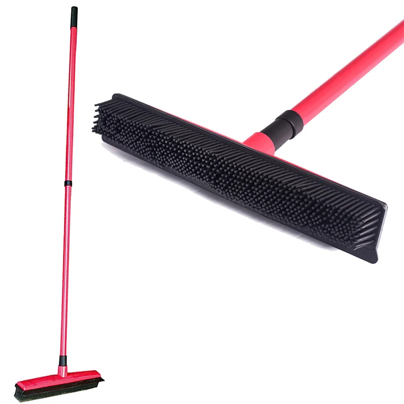 

Long Hand Push Sweeper Mop Squeegee Rubber Broom Bristles Pet Cat Dog Hair Scratch Free Bristle Broom Carpet Windows Clean