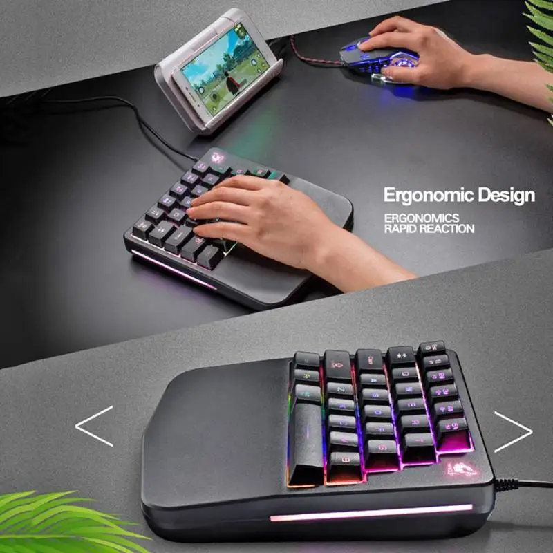  K11 Wired 28 Keys LED Backlit USB Ergonomic Single Hand Keypad Gaming Mechanical Keyboard for PC Ta