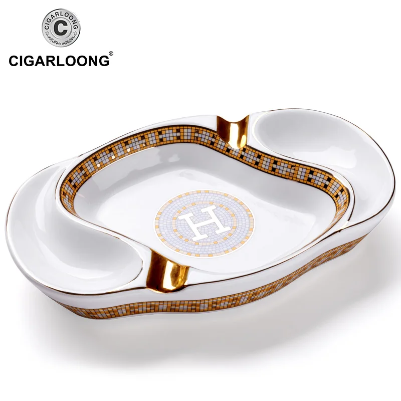 

CERAMIC 2 Rests Cigar Ashtray Portraiture Pattern Creative Design Smoking Ash Tray Cigar accessories asbak for COHIBA CLG-0096