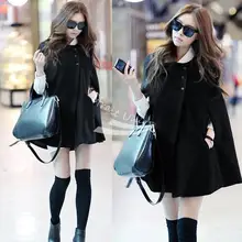 Korea Women coat Charming Winter Casual Cloak Coat Cape Poncho woolen Coat Warm Jacket New black free shipping