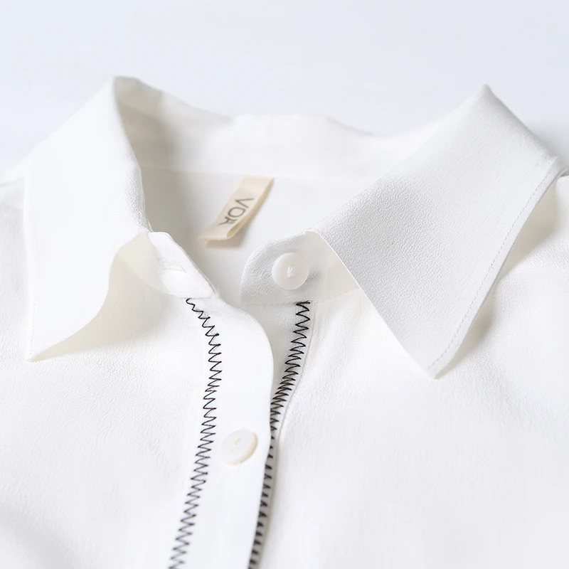 VOA Летняя короткая BF Стильная однотонная белая офисная рубашка плюс размер с коротким рукавом женские длинные топы шелковая Повседневная Блузка B6697