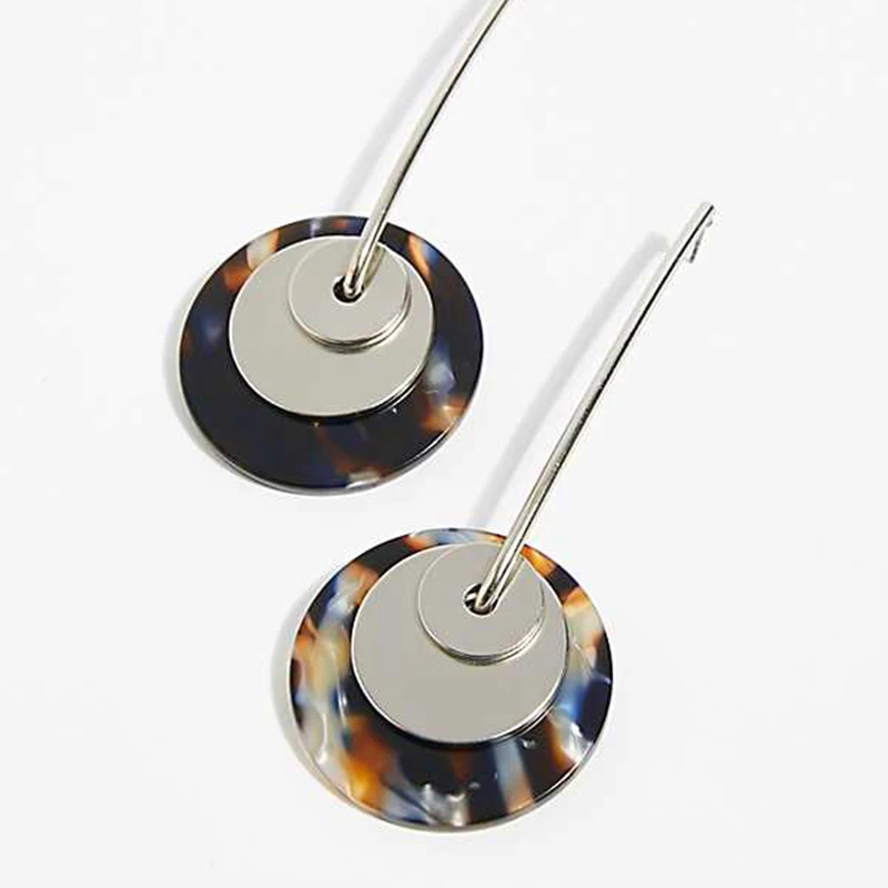 Hot Sale Vintage Geometric Metal Long Drop Earrings For Women Attractive Acrylic Round Pendant Dangles Earrings Party Jewelry