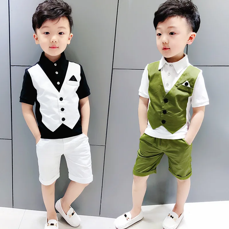 2018 new summer baby suits army green and white school boy union vest