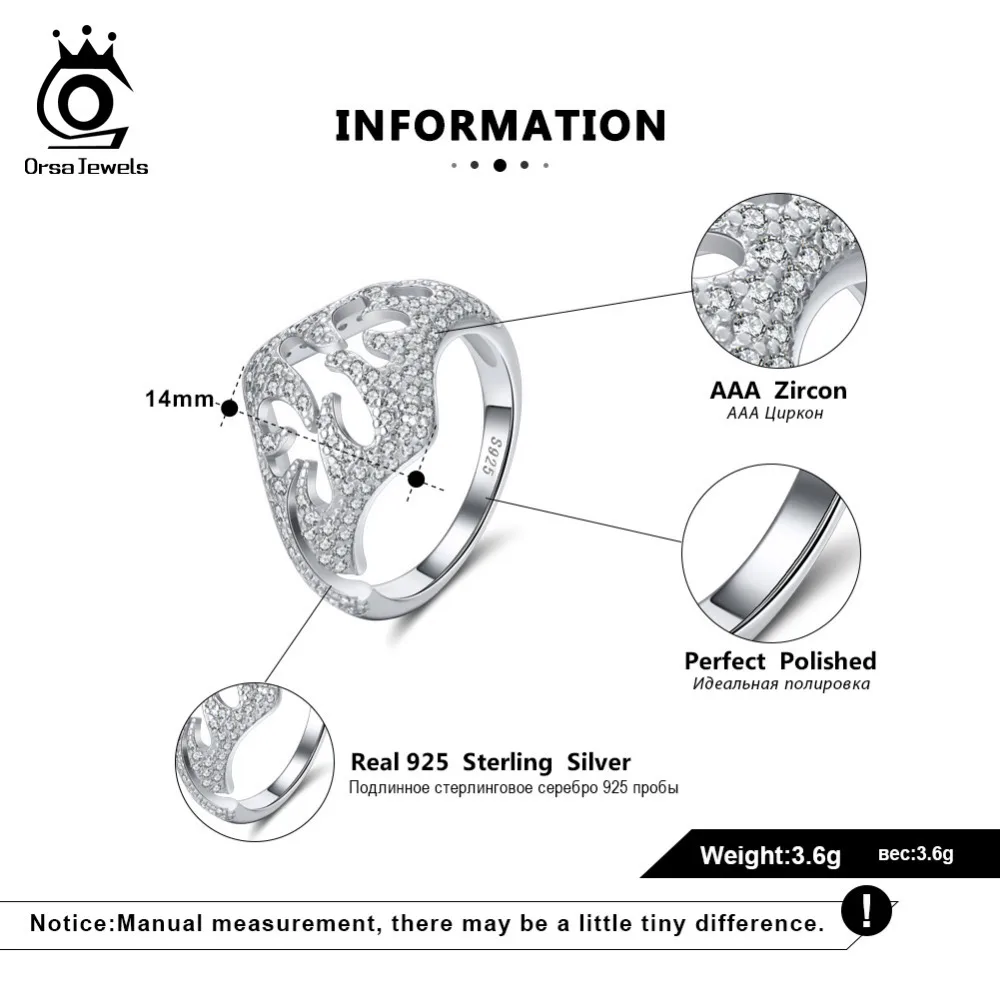 ORSA JEWELS Luxury 100% 925 Sterling Silver Rings for Women Original Design Acessories Cubic Zirconia Jewelry SR101