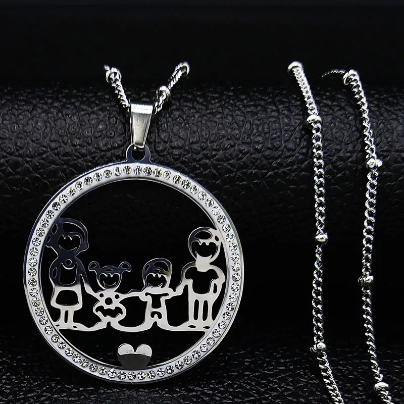 Семейное ожерелье из нержавеющей стали с кристаллами для мальчиков и девочек, Серебряное колье, ювелирные изделия-ожерелья largos N19132