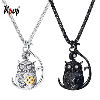 

Kpop Steampunk Sprocket Owl Pendant Necklace Gothic Jewelry Stainless Steel Black Watch Mechanical Bird Necklace for Men P3274