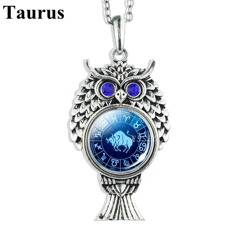 Милый кулон Сова ожерелье из нержавеющей стали 12 знаков зодиака Aries Близнецы раковые Созвездие льва цепи ювелирные изделия для женщин мужчин подарок - Окраска металла: Taurus