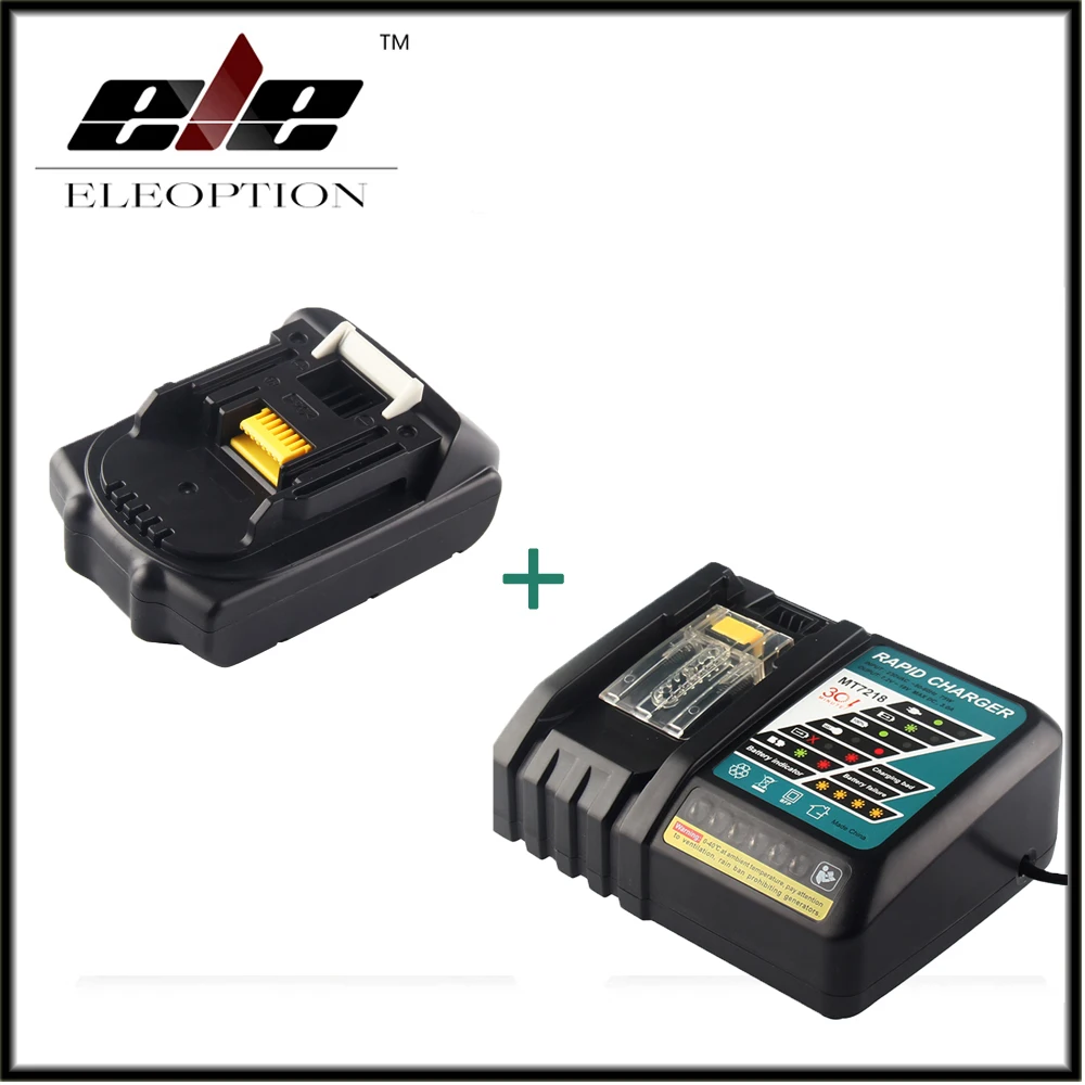 

Eleoption 18V 2000mAh Li-ion Replacement Power Tool Battery For MAKITA 194205-3 194309-1 BL1815 + 7.2V-18V Charger