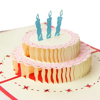 

(4 pieces/lot) 3D Birthday Cake Greeting Card Origami Paper Pop Up Gift Birthday Cards With Envelope For Party Decoration C7001