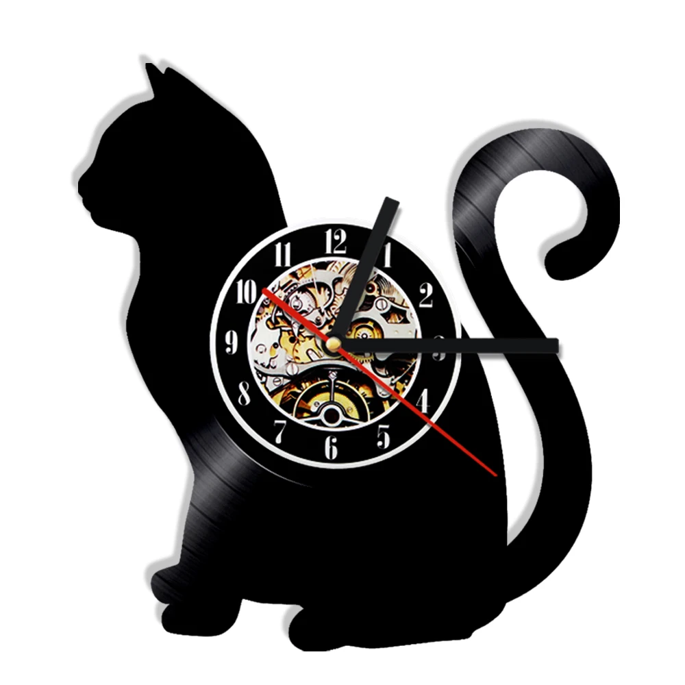 Виниловые часы Cat Silhouette с изображением котят животных кошек кварцевые ручной