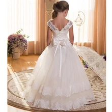 Кружевное длинное платье для девочек-подростков от 4 до 14 лет Элегантное нарядное рождественское торжественное платье принцессы без рукавов