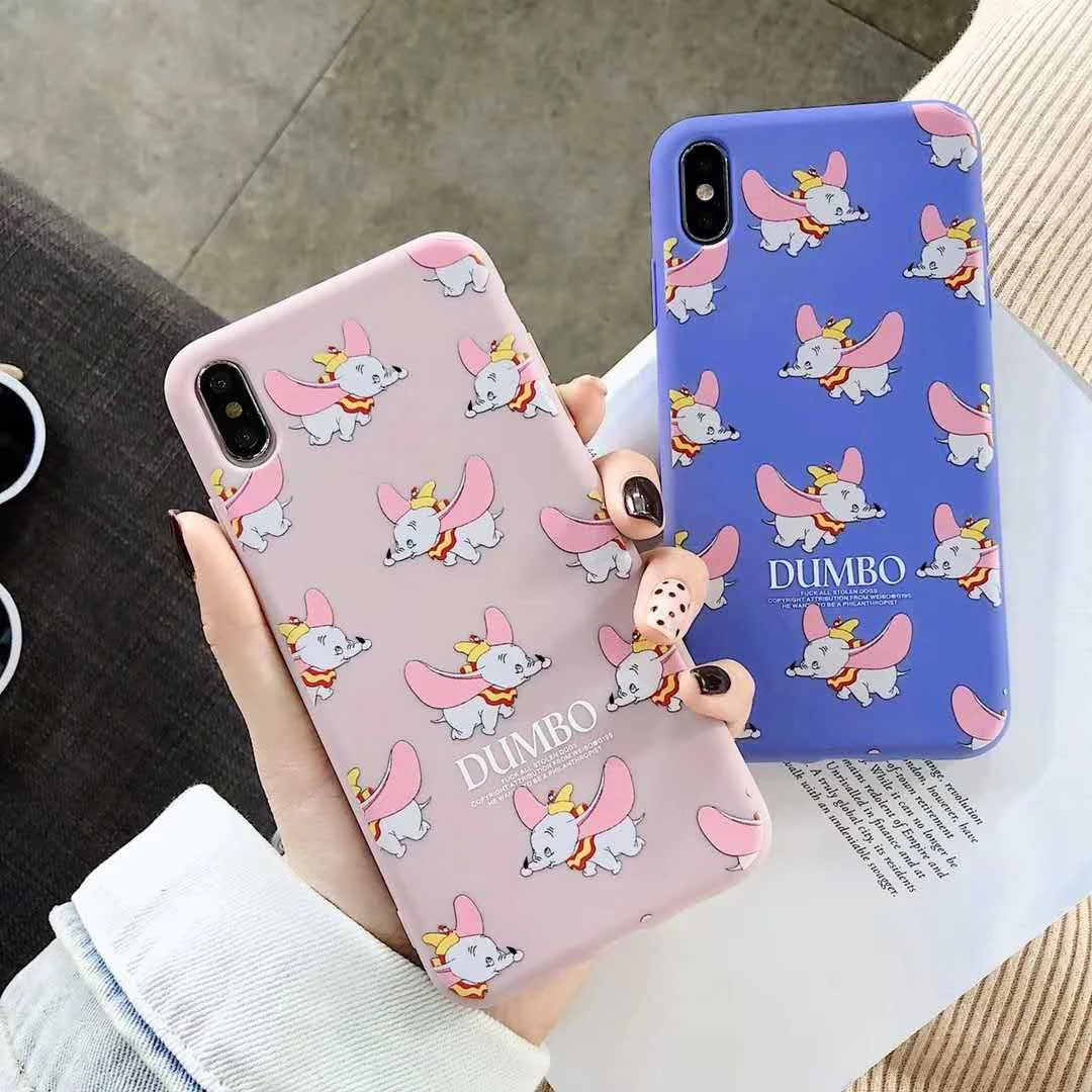 

Cute cartoon Dumbo phone case for iphone 6 6s 7 8 plus Xs MAX XR X candy color tpu silicone glossy back cover Fundas