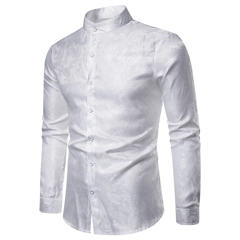 Европейский код), осень, модная Мужская Новая высококачественная рубашка с длинными рукавами и воротником в виде цветов кешью, модные вечерние рубашки - Цвет: Белый