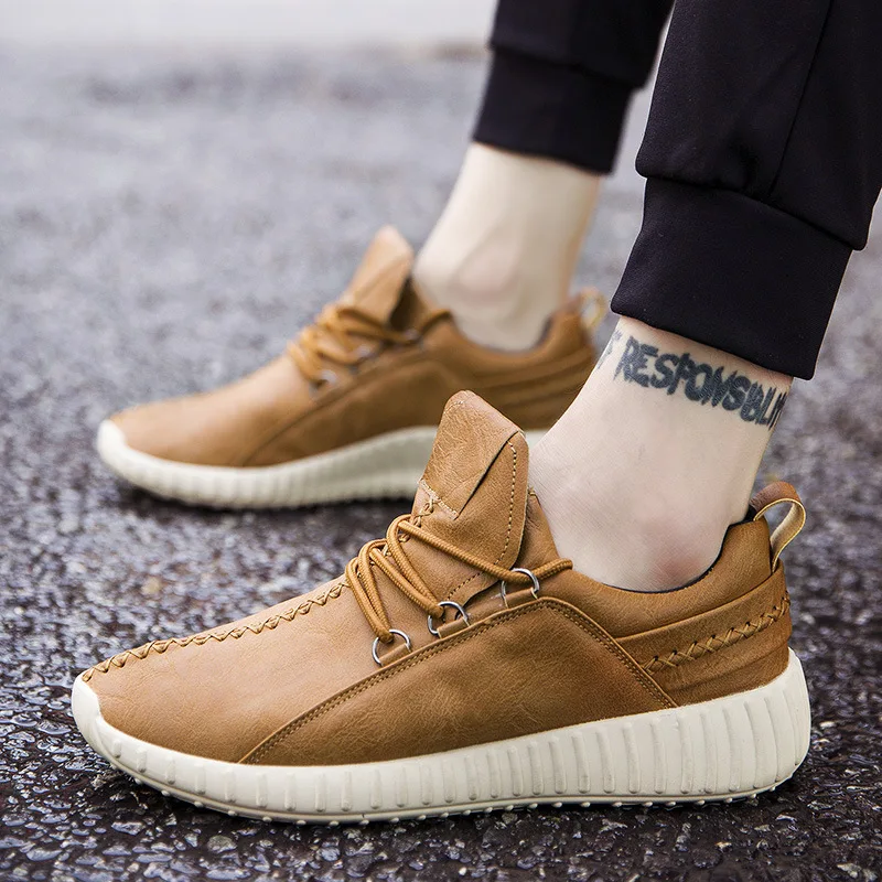 

Fashion Leisure Men Casual Shoes Solid PU Lace-up Flat Vulcanize Shoes Spring ZHANG Sewing Breathable Boys Sneakers