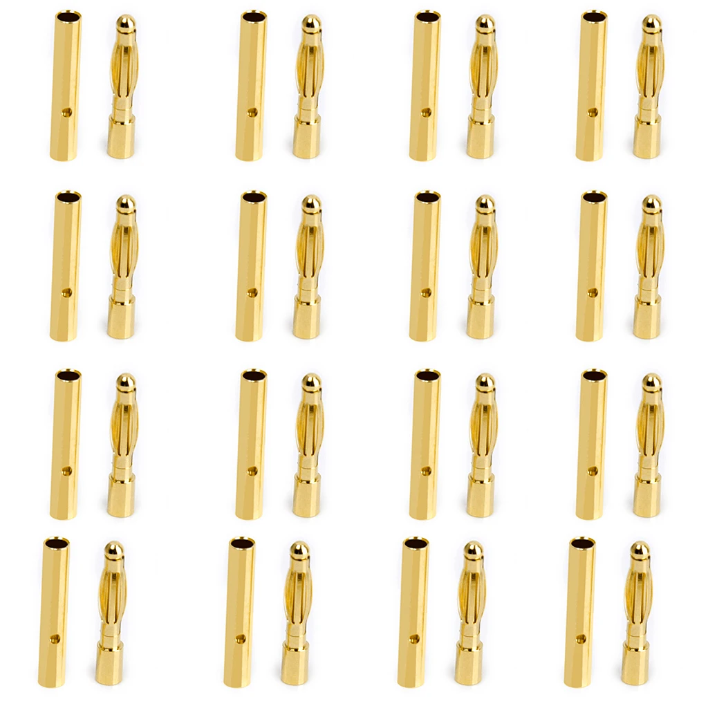 Set of 40PCS Low Resistance 2mm Gold-plated Banana Plug Motor Electronic Connector Male Female