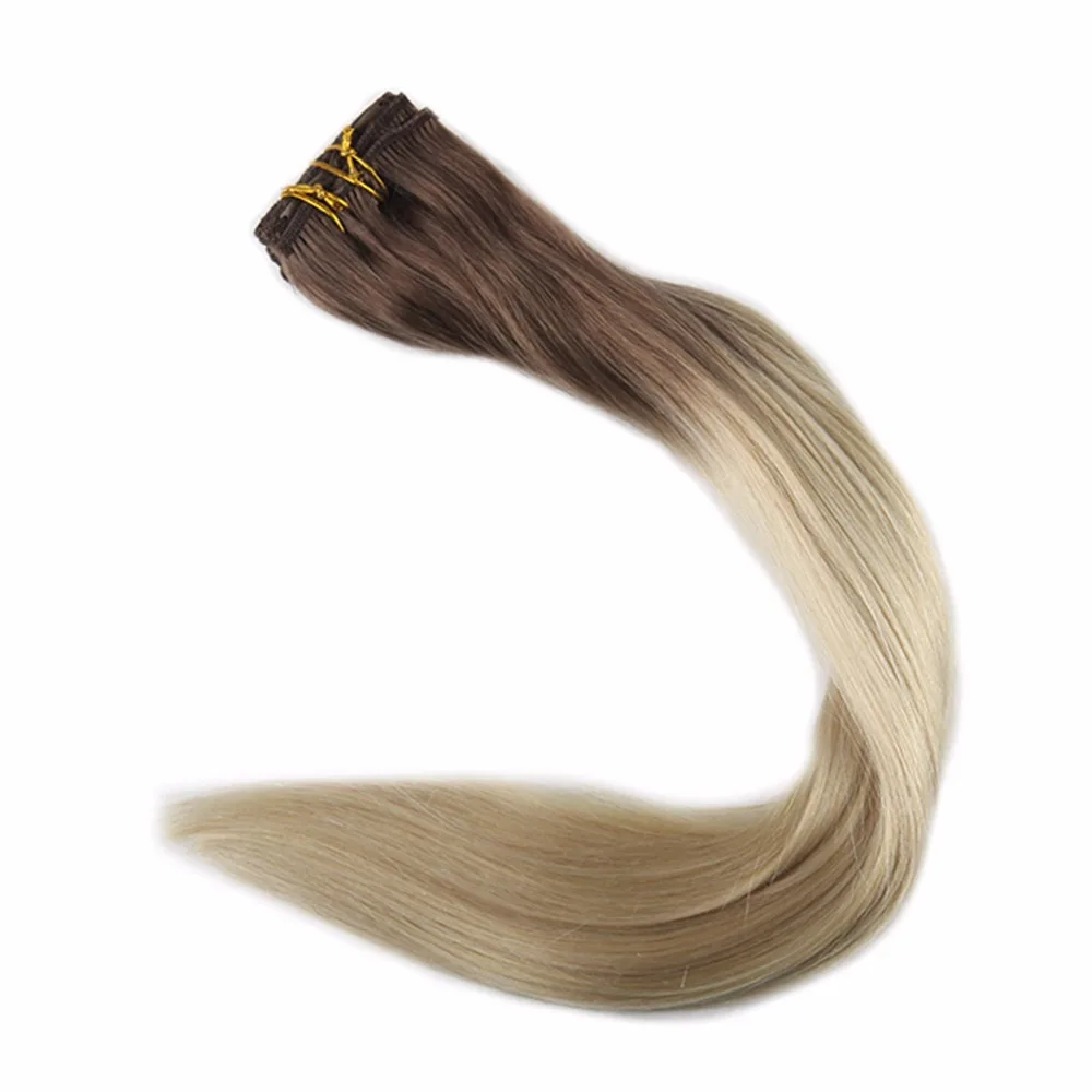 Full Shine Clip In Remy Extensions Human Hair Brown Roots Color 6B