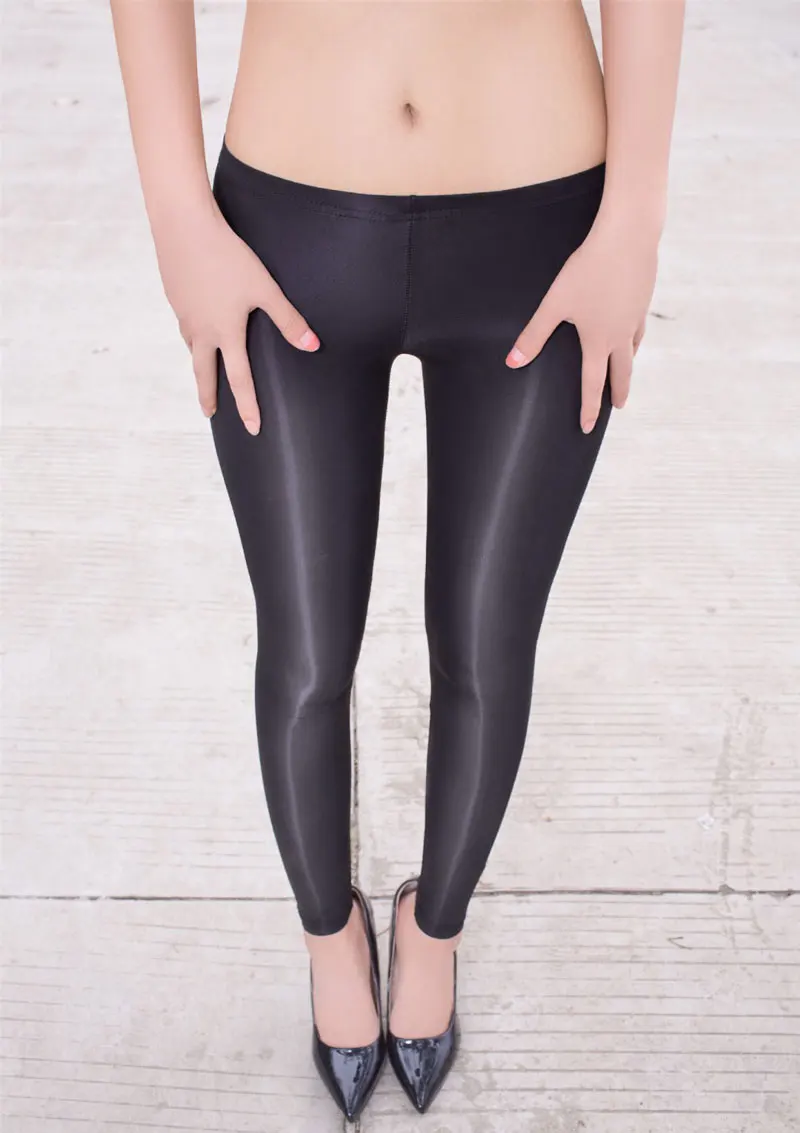 Сексуальные женские брюки, ледяной шелк, гладкие прозрачные брюки-карандаш, яркие цвета, прозрачные эластичные обтягивающие леггинсы с низкой талией - Цвет: Черный