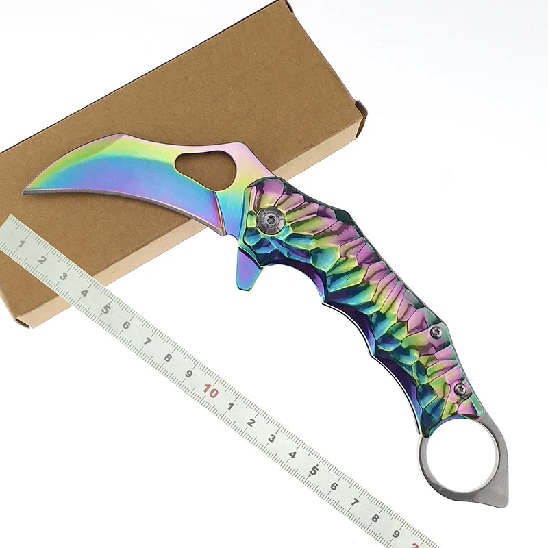 

Rainbow Gold Titanium Sharp Blade 3D Steel Forged Tactical Folding Knife Rescue Survival CS GO Karambit Knife Outdoor EDC Tool