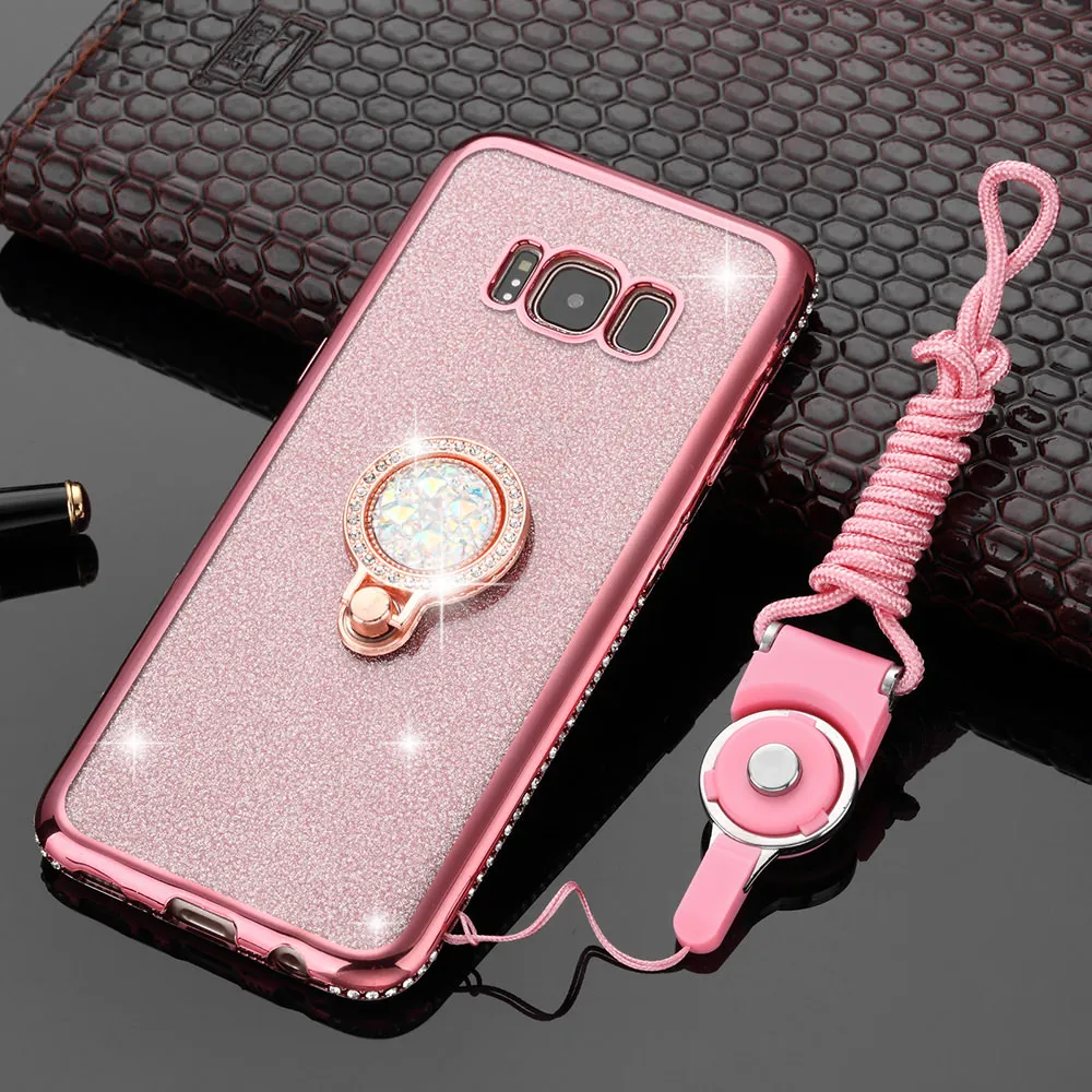 L-FADNUT Diamond Finger Ring Holder Phone Case For Samsung Galaxy Note9 Shiny Bumper S7 edge S8 S9 Plus Soft Cover | Мобильные