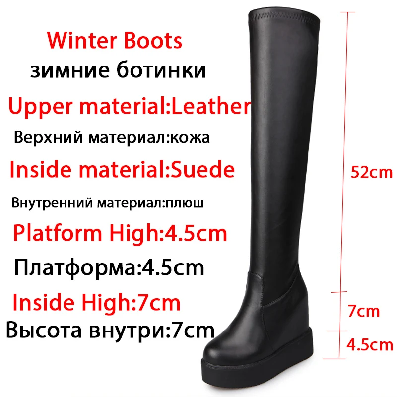 Moxxy Leather Winter Boots Women Thigh High Boots Over the Knee Boots Suede Long Platform OverKnee Boots Plush Wedge Shoes Woman