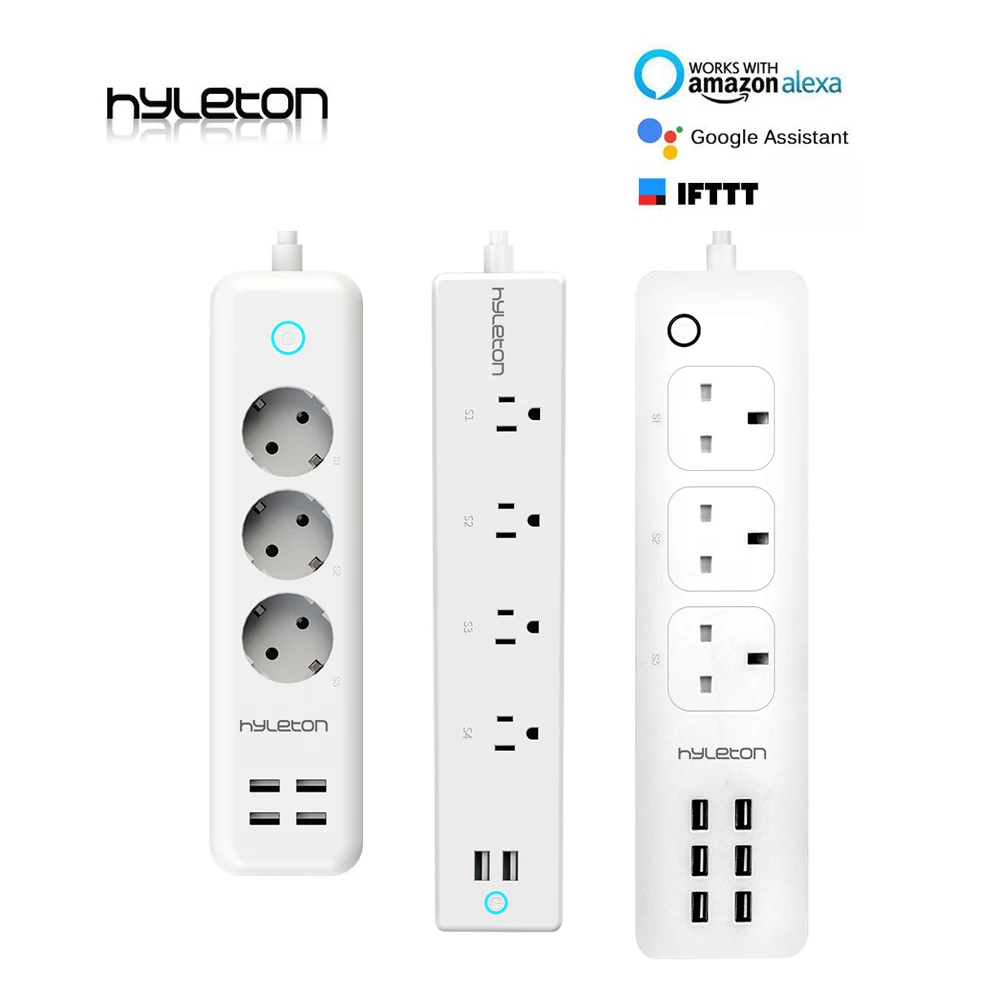 Hyleton wifi USB силовая полоса smart US plug Переключатель перегрузки защита от перенапряжения 4 розетки 2 порта USB зарядное устройство 2 м 15A Wi-Fi розетка