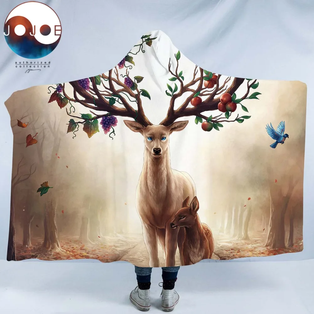 

Seasons Change by JoJoesArt Hooded Blanket for Adults Sherpa Fleece Floral Deer Elk Microfiber Wearable Blanket on the Bed Sofa