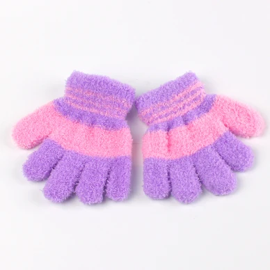 Зимние детские варежки; Детские хлопковые полосатые рукавицы; сезон осень-зима; детские перчатки; теплые коралловые перчатки для мальчиков и девочек; новинка года - Цвет: Purple