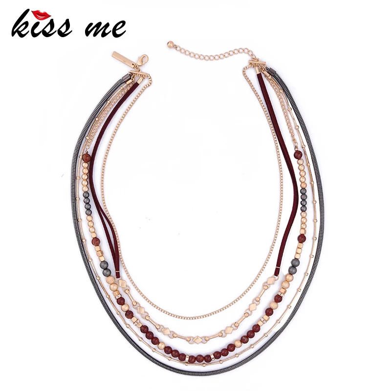 

KISS ME Long Multilayer Necklaces for Women 2017 New Arrival Statement Necklace Fashion Jewelry