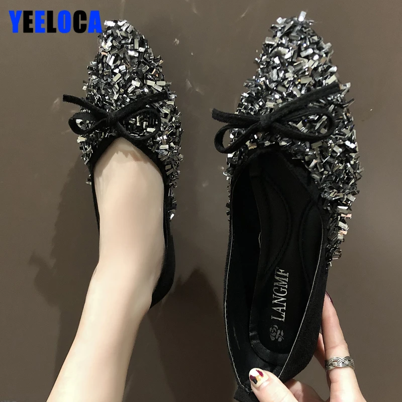 

YEELOCA Pumps Women Spring Autumn Pointed Toe Low Heels Square Toe Bling Flock Slip On Casual Shoes Woman