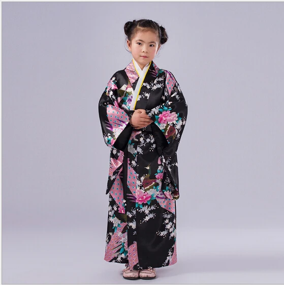  Child Novelty Cosplay Floaral Dress Japanese Baby Girl Kimono Dress Children Vintage Yukata Kid Gir