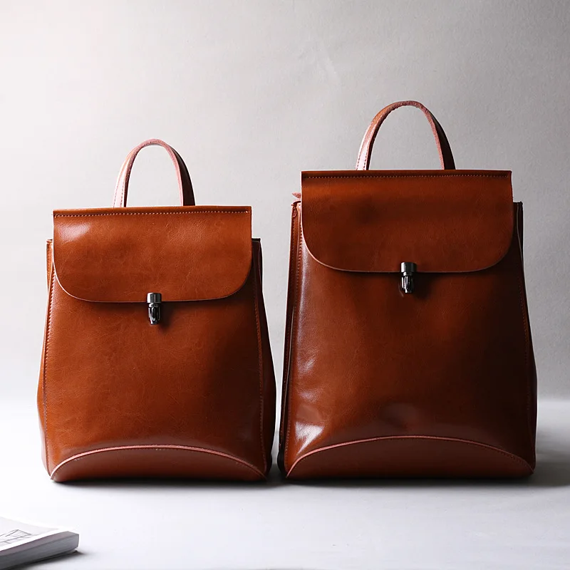Vintage Female Back Pack High Quality Women Bagpack Oil Wax split Leather Girl College Style Schoolbag