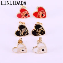 12 пар позолоченные женские ювелирные изделия модное сердечко разных цветов эмалированные глаза серьги-гвоздики