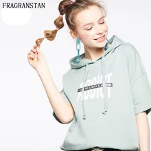 Сезон: весна–лето новые женские с капюшоном Футболки для женщин модные женские с принтом букв Топ Для женщин Повседневное свободные высокое качество Футболки для девочек nb2