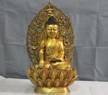 

Tibet Bronze Copper Gild Seat Lotus Shakyamuni Amitabha Buddha Sakyamuni Statue