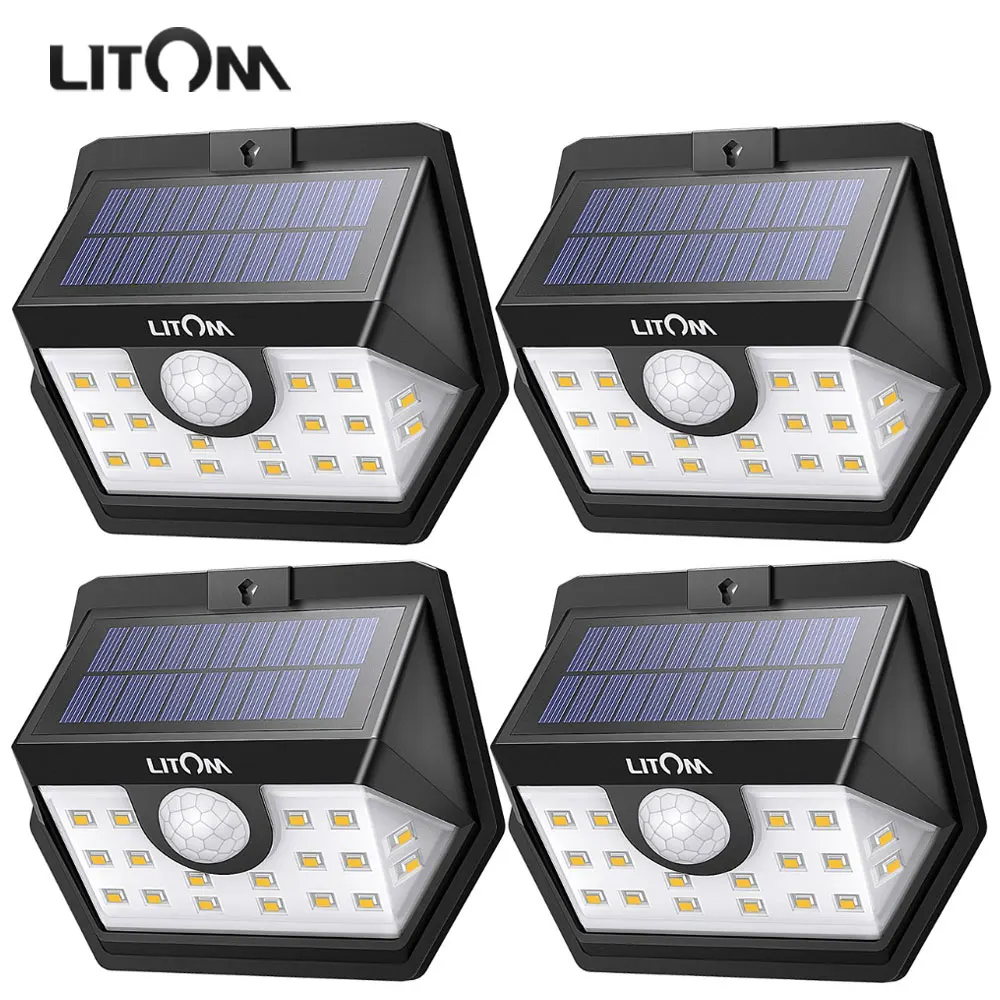 

4 Pack LITOM 20 LED Solar Light Lamp Outdoor Motion Sensor 270 Wide Angle Waterproof Security Lights Luz Solar Led Para Exterior