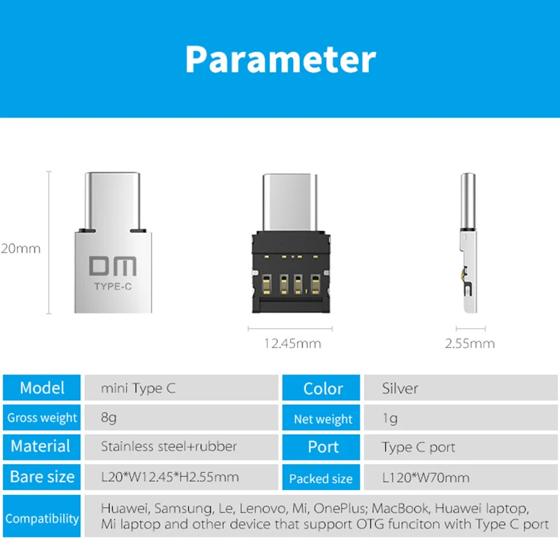 Переходник DM Type C с разъемом типа папа на USB мама переходник OTG планшет телефон Android