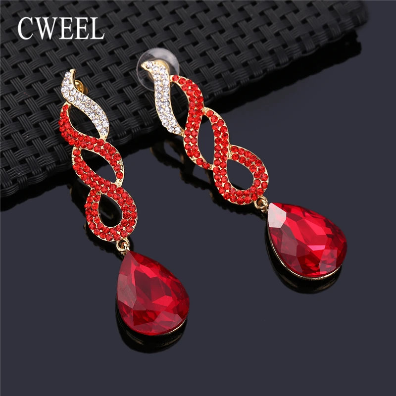 

CWEEL Long Earrings For Women Imitation Crystal Earring Wedding Party Anniversary Gift Drop Earings Fashion Jewelry Brincos