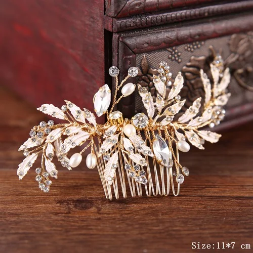 Bridal Pearl Hair Comb Wedding Accessories Rhinestone Flower Wedding Hair Comb Jewelry Wedding Hair Ornaments Bridal Headdress FS013 Gold