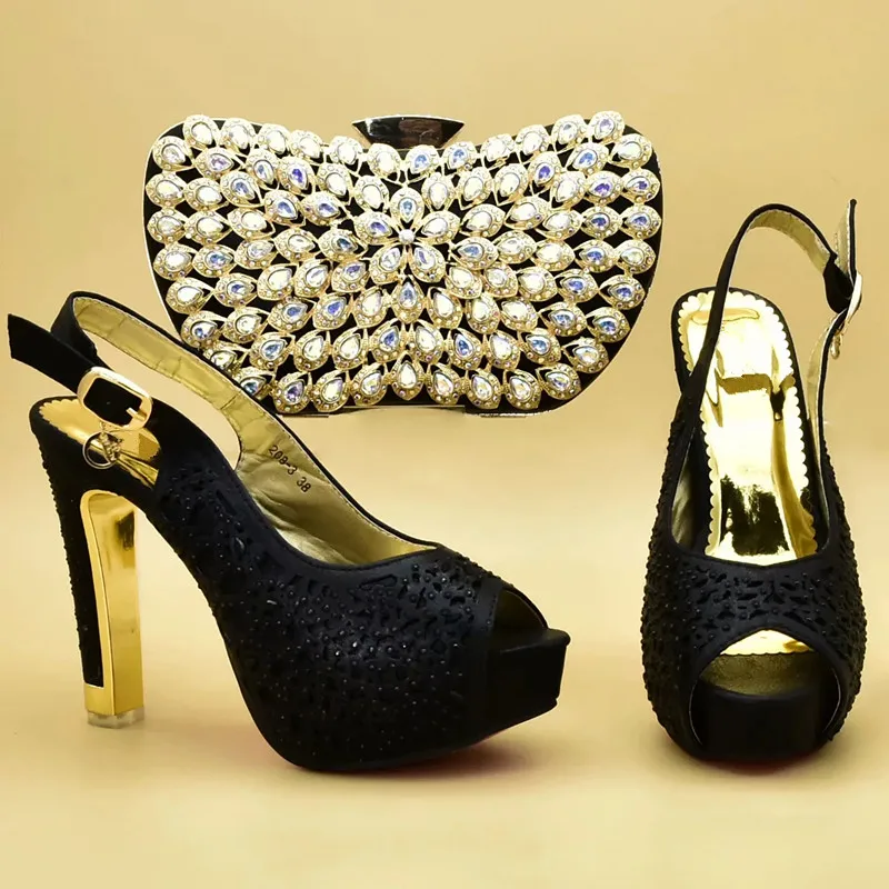 Mujeres Diamantes Decorado Cielo Alto naranja Conjunto Zapatos Negro Bolsos oro A Las Italiano Y Imitación Con Italia Tacón Juego Encuentro azul Últimas De 57wqRBO
