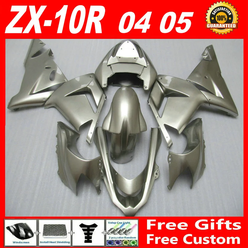 

High quality mold free customize fairing kit for Kawasaki Ninja ZX10R 04 05 silver fairings set ZX10R 2004 2005 GY56