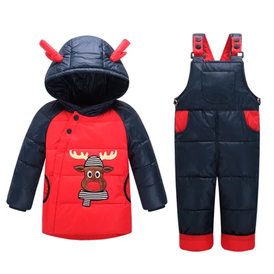 Детский зимний комбинезон; зимние куртки-пуховики для девочек и мальчиков; детская теплая куртка; комплект верхней одежды для малышей; одежда с принтом оленя; Coustme - Цвет: Red Down Coat