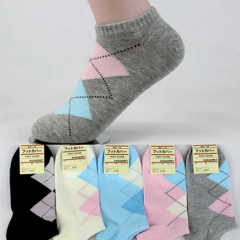 

1 pair Hot Sale Girls' Classic Double Rhombus Grain Summer Socks Women Ankle Low Cut Breathable Fitted Pure Cotton Sock